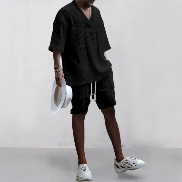 Design Knit V-Neck Oversized Set Gray - 31