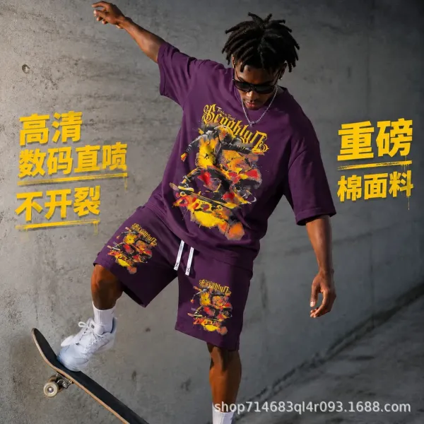 Design Brooklyn Graphic Print Purple Cotton Set T-Shirt and Shorts - 1