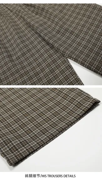 Design Wide-Leg Plaid Trousers Brown Beige Pants - 11