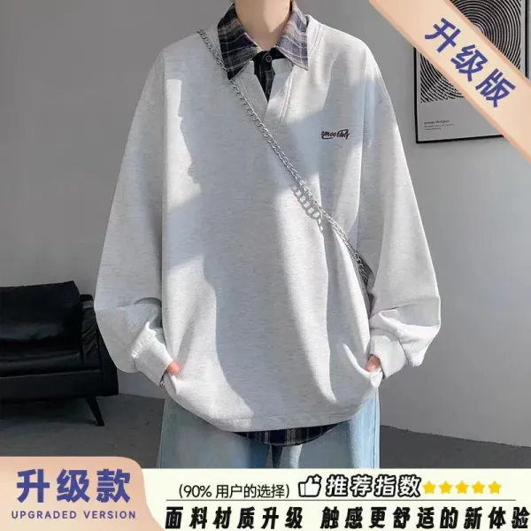 Design Upgraded Version Oversized Polo Collar Sweatshirt Gray Hoodie - 1