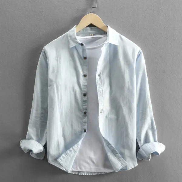 Design Light Blue Linen Blend Shirt Tops Shirt - 1