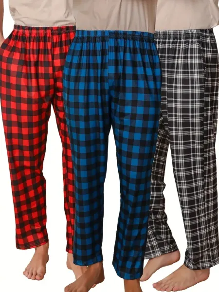 Design Buffalo Plaid Pajama Pants Red Blue Black White Sleepwear - 1
