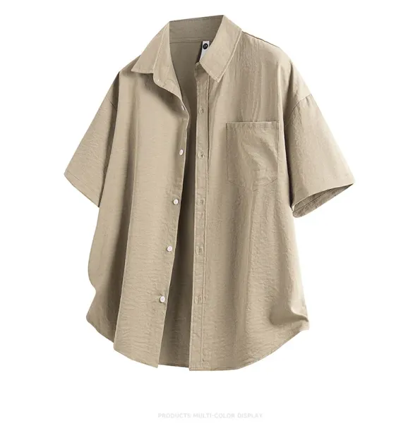 Design Oversized Short-Sleeve Shirt Beige Tops Shirt - 16