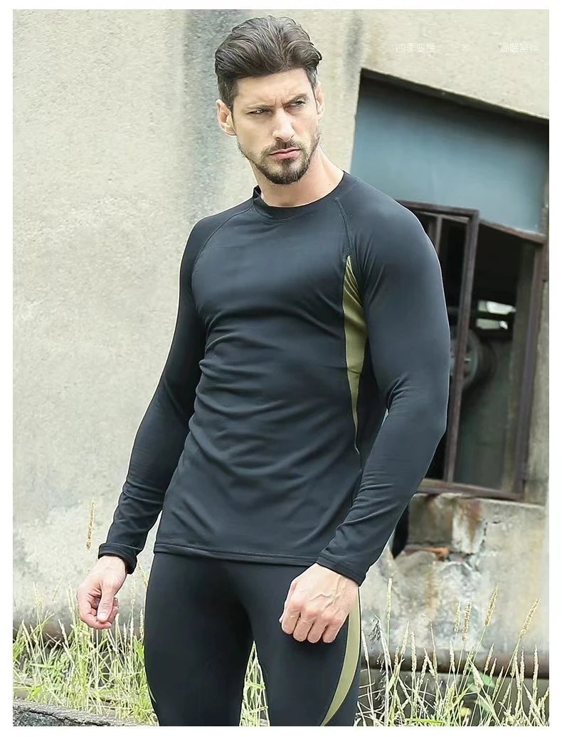 Design Performance Base Layer Set Black with Olive Green Panels Activewear - 12