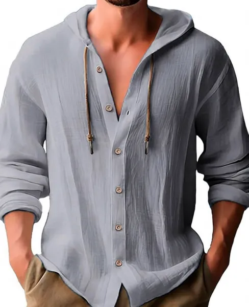 Design Hooded Button-Up Shirt Gray Hoodie - 1