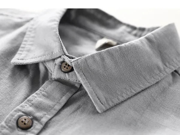 Design Linen Blend Shirt Navy Blue Tops Shirt - 14