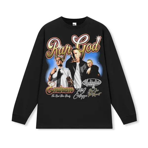 Design Eminem Rap God Graphic Long Sleeve T-Shirt Black T-Shirts - 1