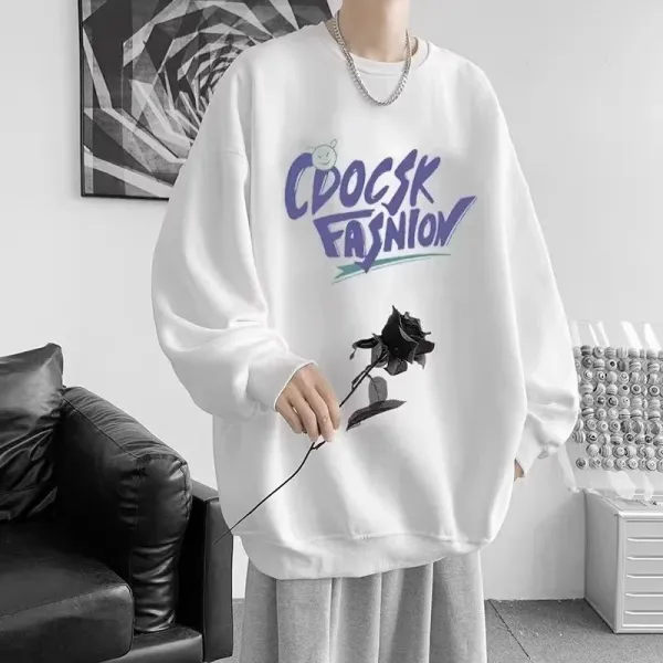 Design CDOC SK Fashion Graphic Oversized Hoodie and Washed Gray Wide-Leg Jeans Two-Piece Set - 8