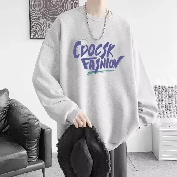 Design CDOC SK Fashion Graphic Oversized Hoodie and Washed Gray Wide-Leg Jeans Two-Piece Set - 9