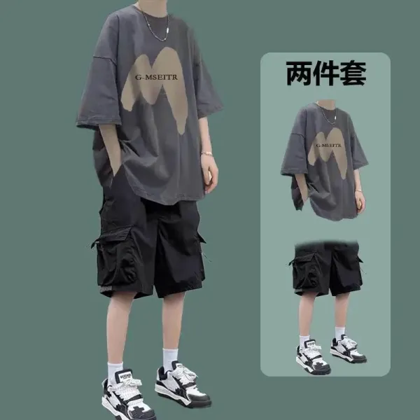 Design G-MSEITR Graphic Oversized T-Shirt and Cargo Shorts Set Gray / Black Sets - 1