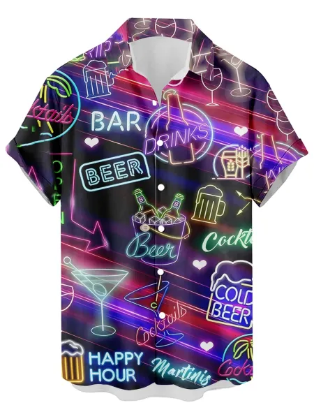 Design Cat Face Print Black Hawaiian Shirt - 29