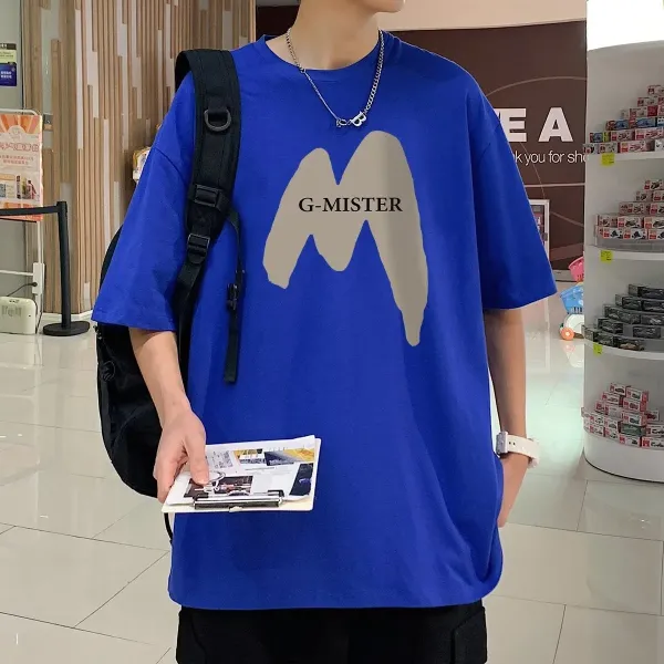 Design G-MISTER Graphic Print Oversized T-Shirt Blue T-Shirts - 1