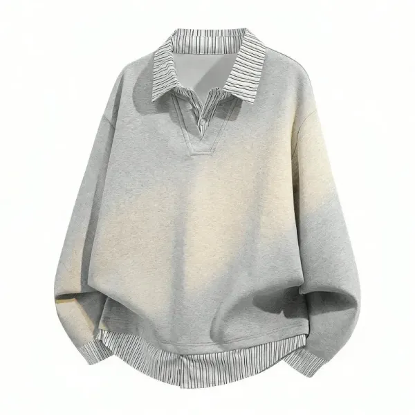Design Layered Collar Oversized Sweatshirt Gray Sweater - 1