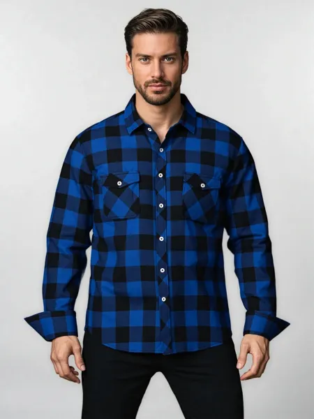 Design Classic Black and White Checkered Flannel Shirt Tops Shirt - 11