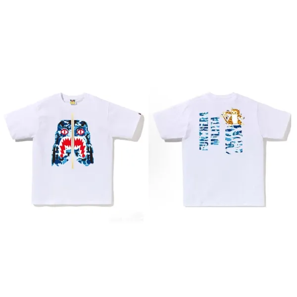 A Bathing Ape Shark Camo Print T-Shirt White - 1