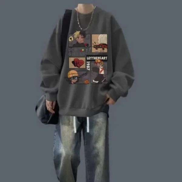 Design Graphic Print Oversized Hoodie Gray - 1