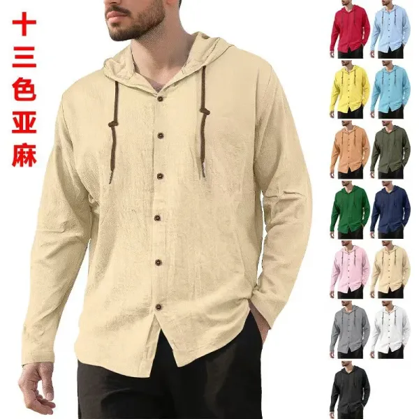 Design Hooded Button-Up Shirt Red - 3