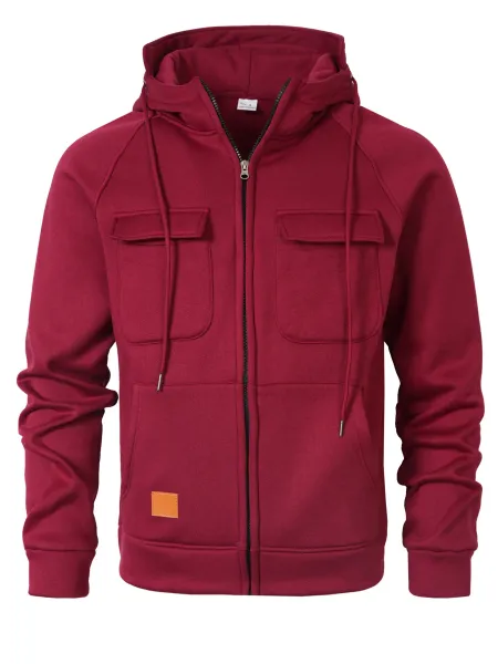 Design Utility Zip-Up Hoodie Burgundy - 1