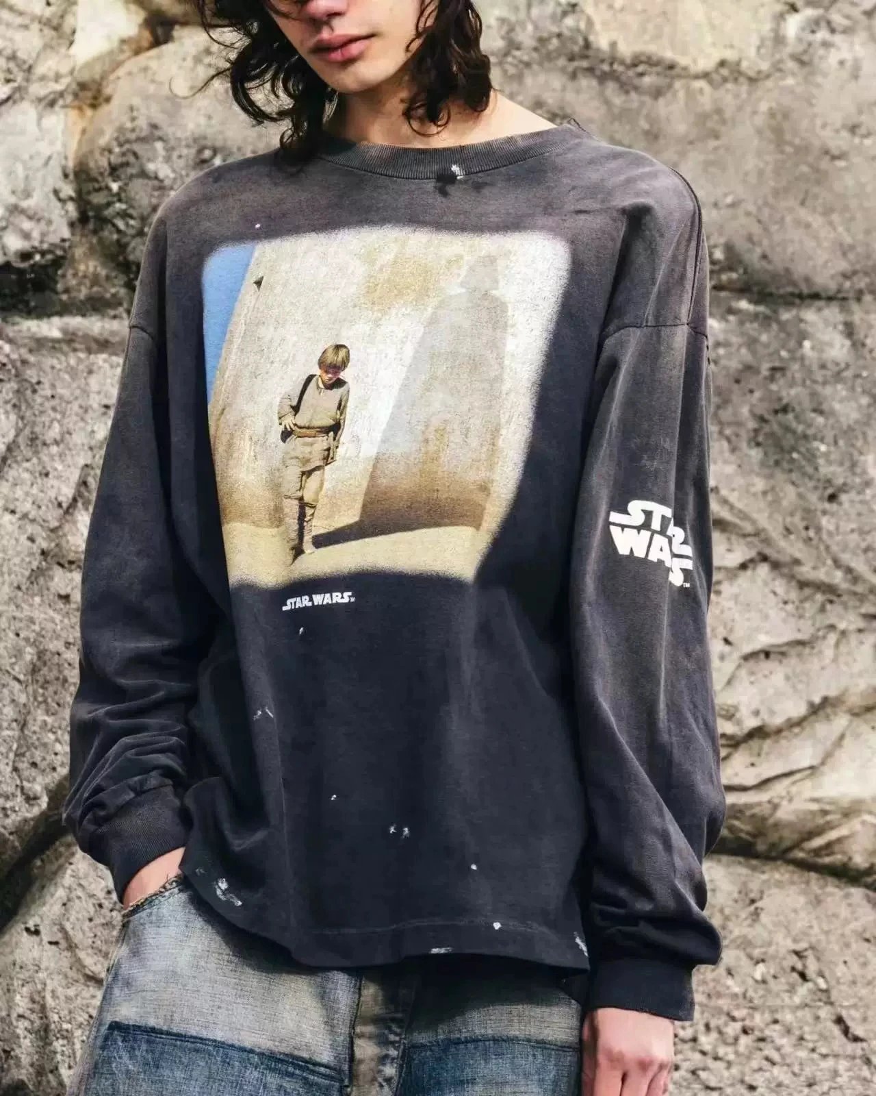 Design Graffiti Print Oversized Long-Sleeve T-Shirt White - 28