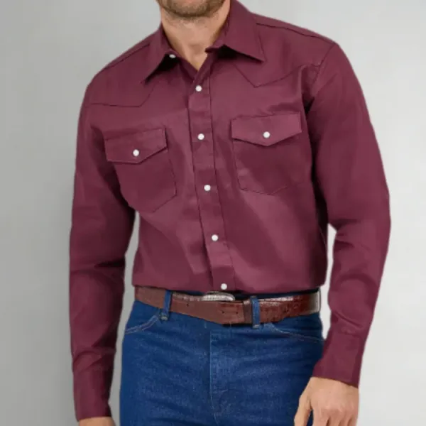 Design Western-Style Shirt Burgundy Shirt Tops Shirt - 1