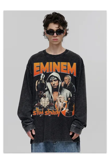 Design Eminem x The Slim Shady Graphic Washed Black T-Shirt T-Shirts - 27