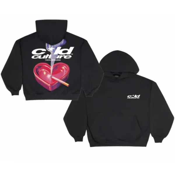 Design Cold Culture Heart Smoke Hoodie Black Hoodie - 1
