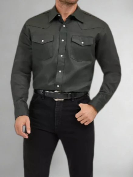 Design Red Western-Style Shirt with Flap Pockets and Blue Denim Jeans Shirt - 4