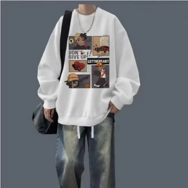 Design Graphic Print Oversized Hoodie and Washed Gradient Pants Set - 6
