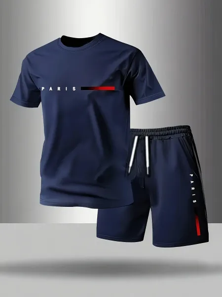 Design Paris Graphic Set Navy Blue T-Shirt and Shorts - 1