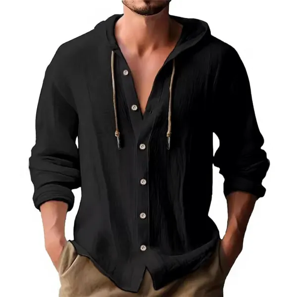 Design Hooded Button-Up Shirt Black Hoodie - 1