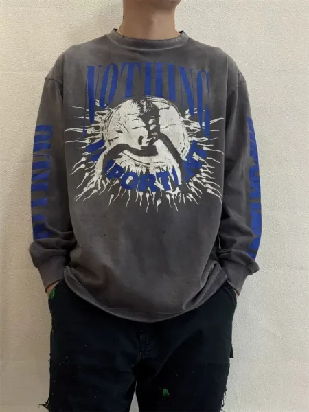 Design Graffiti Print Oversized Long-Sleeve T-Shirt White - 42