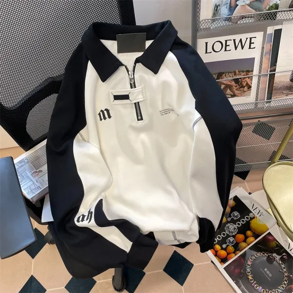 Design Half-Zip Polo Shirt White and Black Contrast Tops Polo - 4