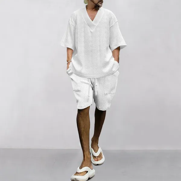 Design Knit V-Neck Oversized Set Gray - 15