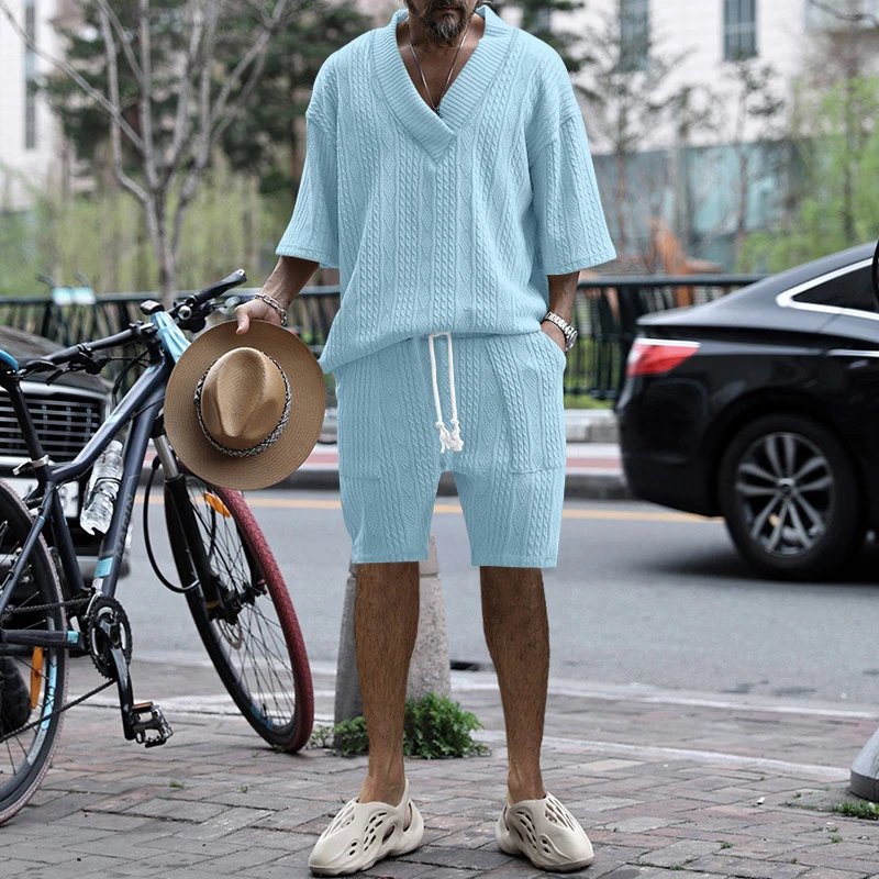 Design Knit V-Neck Oversized Set Gray - 6