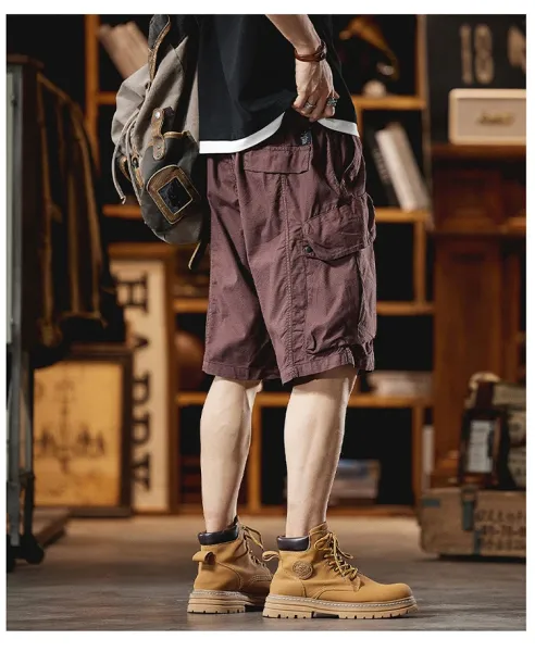 Design Cargo Shorts Black + Brown T-Shirt + Tan Boots - 22