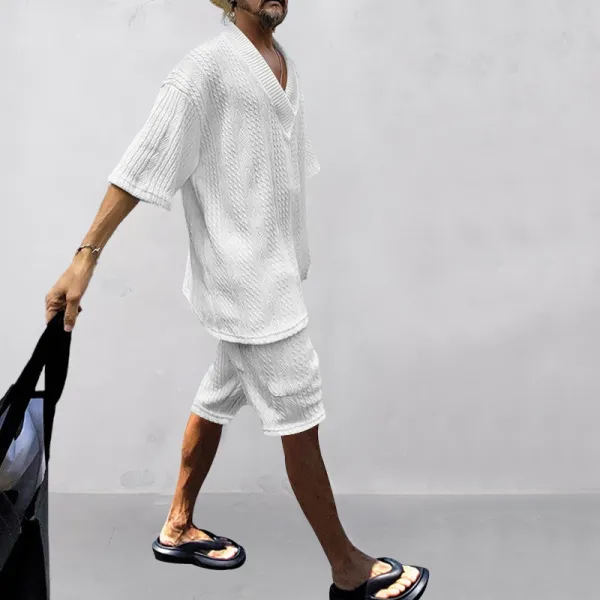 Design Knit V-Neck Oversized Set Gray - 17