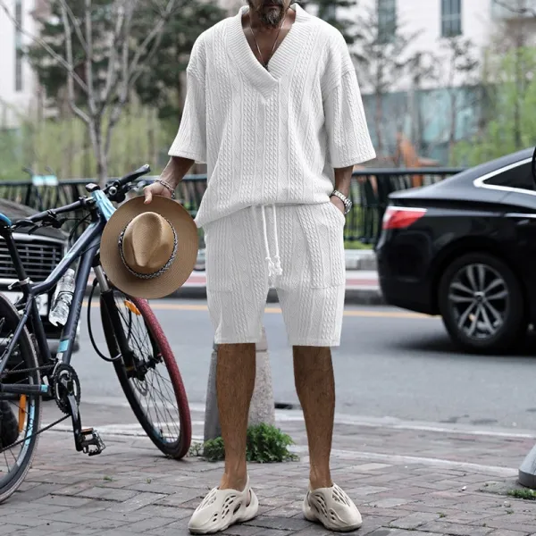 Design Knit V-Neck Oversized Set Gray - 19