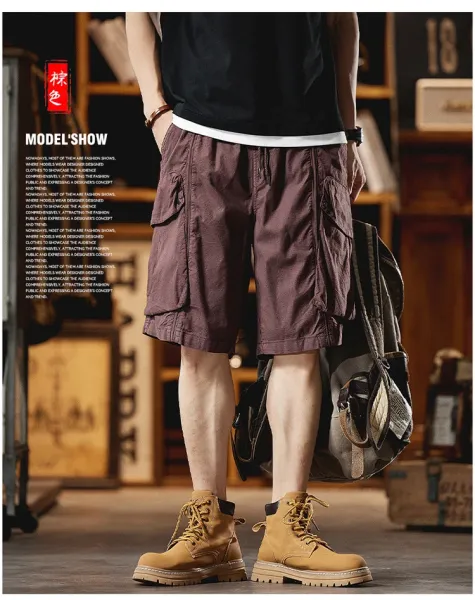 Design Cargo Shorts Black + Brown T-Shirt + Tan Boots - 19