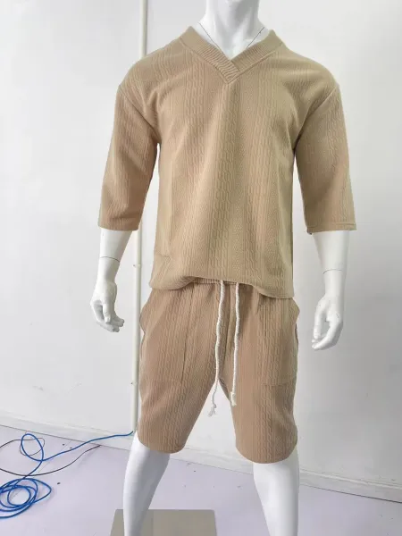 Design Knit V-Neck Oversized Set Gray - 44