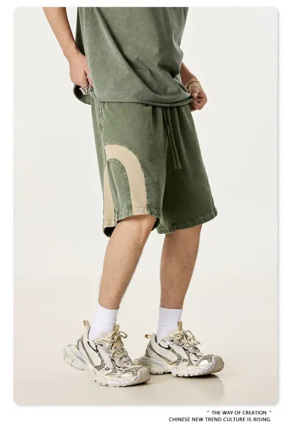 Design BE Thrived Army Green-Khaki Patchwork Shorts - 33