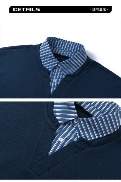 Design Layered Collar Polo Black with Red Stripe Detail Polo Shirt - 16