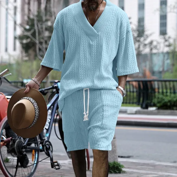 Design Knit V-Neck Oversized Set Gray - 7