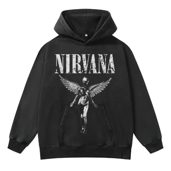 Nirvana Winged Figure Distressed Black Hoodie - 1