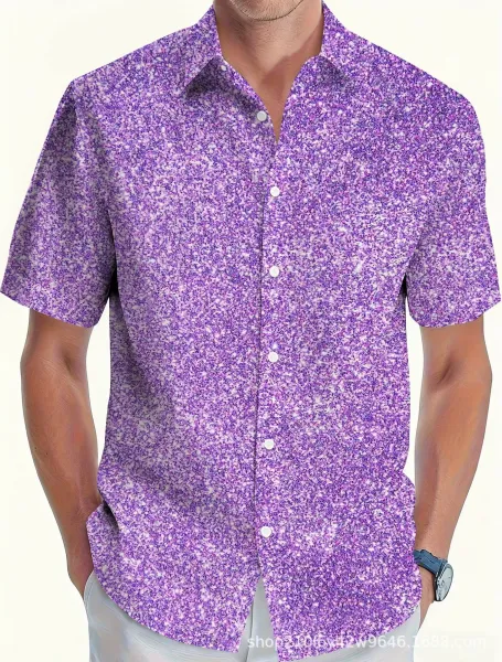 Design Short-Sleeve Button-Up Shirt Purple Speckle Print Shirt - 1