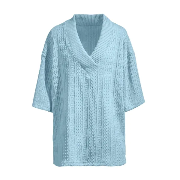 Design Knit V-Neck Oversized Set Gray - 13