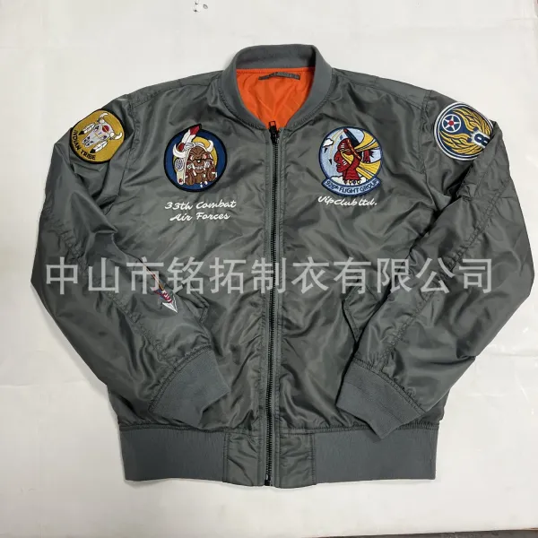 Design Custom MA-1 Bomber Jacket Gray with Embroidered Patches Outerwear Outerwear Jacket - 10