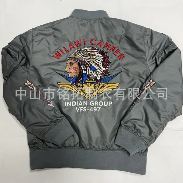 Design Custom MA-1 Bomber Jacket Gray with Embroidered Patches Outerwear Outerwear Jacket - 11