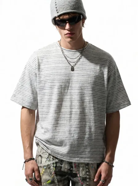 Design Striped Relaxed Fit T-Shirt White / Gray - 16