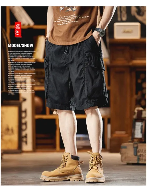Design Cargo Shorts Black + Brown T-Shirt + Tan Boots - 24