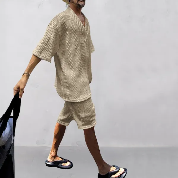 Design Knit V-Neck Oversized Set Gray - 40
